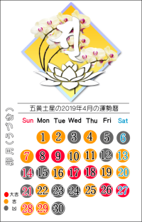 五黄土星の２０１９年４月の開運暦