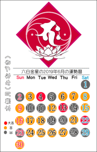 六白金星の２０１９年６月の開運暦