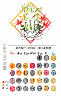 三碧木星の２０１９年８月の開運暦