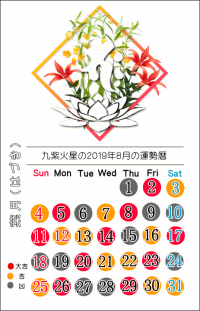 九紫火星の２０１９年８月の開運暦